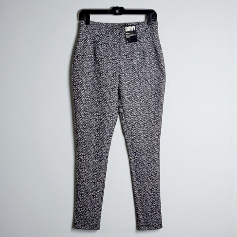 DKNY Women's High-Rise Stretch Ankle Pull On Pants Black & White Office Career S